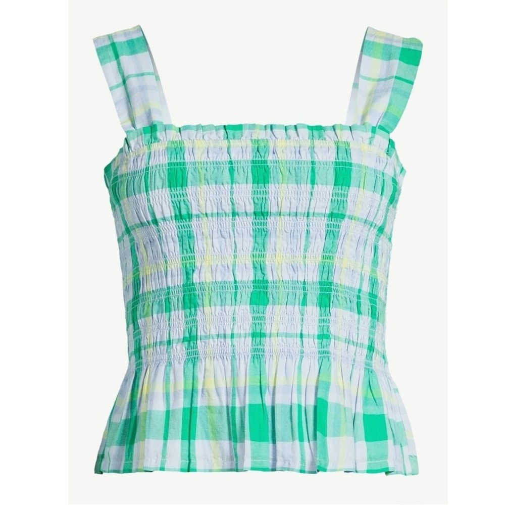 Free Assembly Womens Smocked crop Tank Size XL Green Plaid‎ cute summer top - M